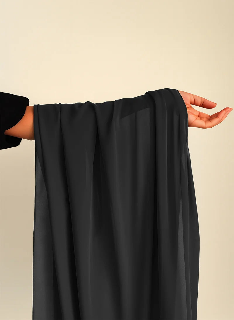 Black Plain Chiffon Scarf