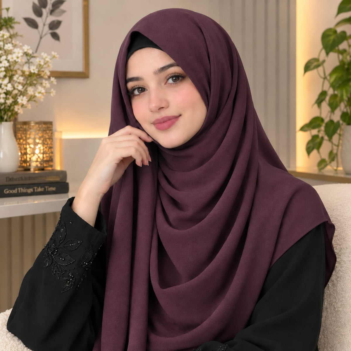 Maroon Plain Chiffon Scarf