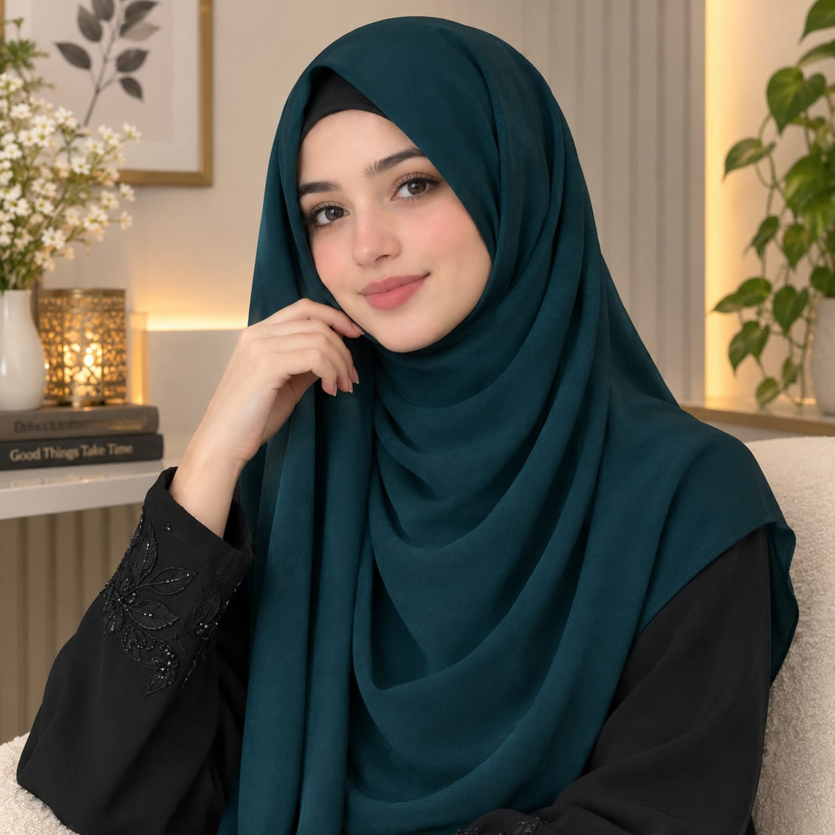Bottle Green Plain Chiffon Scarf
