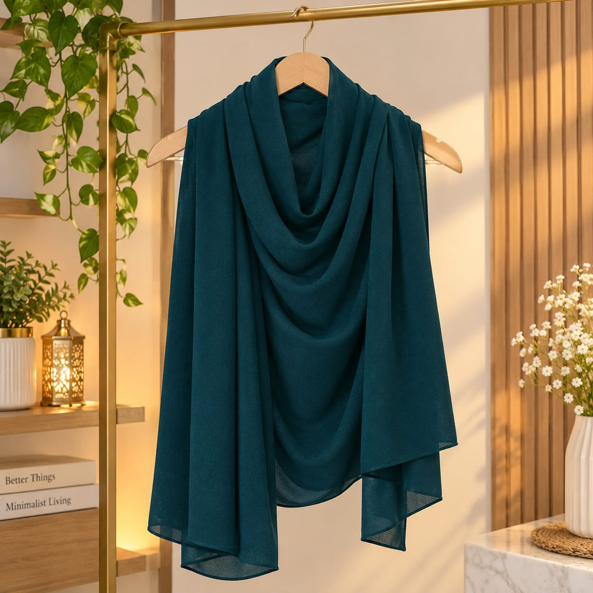 Bottle Green Plain Chiffon Scarf